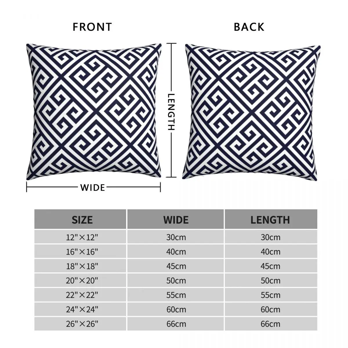 Greek Key Navy Blue And White Diagonal Square Pillowcase Polyester Linen Velvet Creative Zip Decor Pillow Case Car Cushion Cover