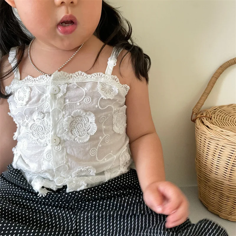 

2021 news summer Children Girls kids cotton lace T-shirt vest Fashion Baby GIRL'S clothes