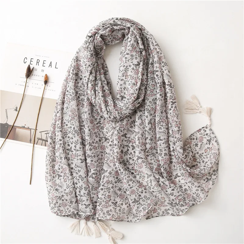 2020 Fashion Soft Small Flower Pattern Tassel Scarf Shawls Long Beautiful Floral Trendy Hijab Wrap Scarves Free Shipping