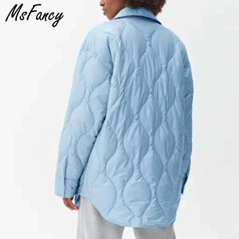 Msfancy Sky Blue Jacket Women Spring Harajuru Style Lapel Pockets Coats Mujer 2022 Casual Femme Manteau Outwear