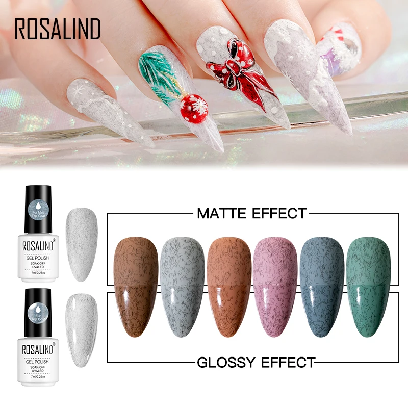 ROSALIND 7ml futro matowy Top lakier żelowy długotrwały lakier do paznokci kolor Manicure polerowanie na żel do malowania paznokci lakier zimowy