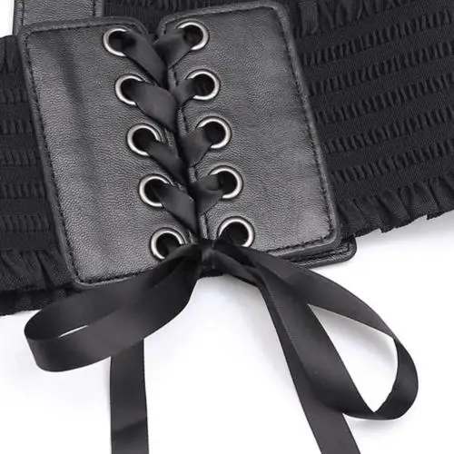 Women Ladies Fashion Stretch Belt Tassels Elastic Buckle Wide Dress Corset Soft PU Leather Waistband