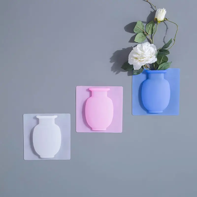 Creative magic vase soft wall hanging vase bathroom wall vase refrigerator Decal bottle water culture flower silicone vase