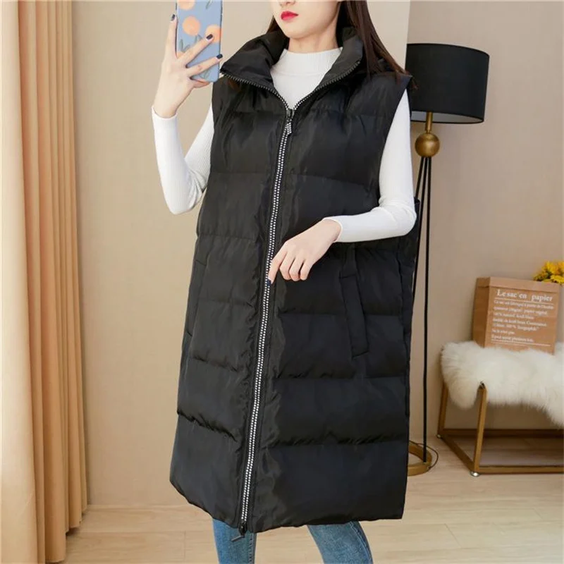 Imagem -03 - Inverno Grande Tamanho Longo Parkas Colete Roupas Femininas Algodão Acolchoado Jaquetas de Grandes Dimensões Outono Inverno Cabolsas Wasitcoats D761 2023 Novo