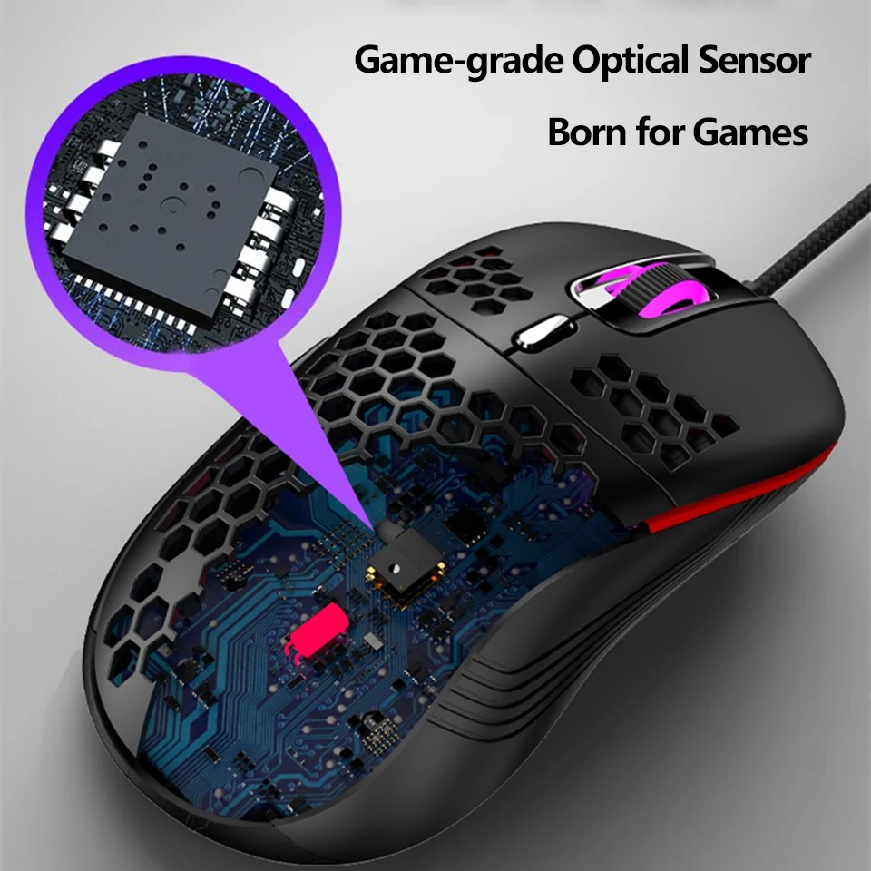 USB Wired Lightweight Gaming Mouse RGB Backlit Mouse with 6 Buttons 7200DPI Honeycomb Shell Mouse for PC Laptop Computer