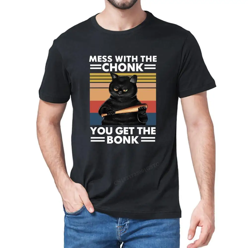 Funny Premium Premium Cotton Black Cat Mess With The Chonk You Get The Bonk Funny  Men's T-Shirt Unisex Women Soft Top Tee Gift