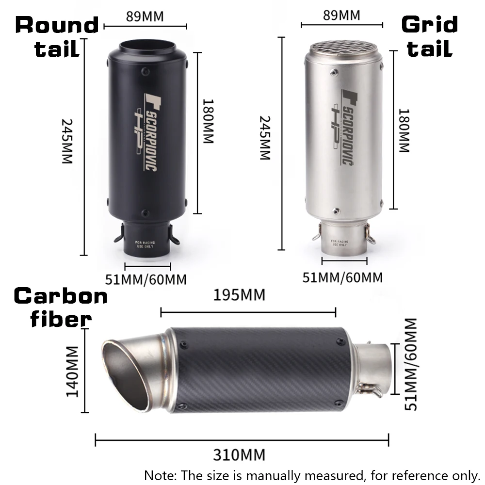 Universal motorrad abgasschalldämpfer, 51mm, auspuff für kawasaki er6n sv650 crf 230 z800 r1 cb650f cb1000r cbr250r