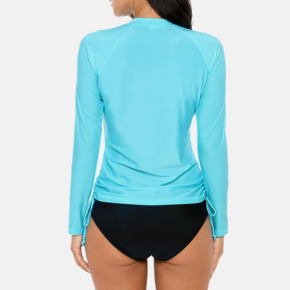 Anfilia Women Rash Guard Swimwear Long Sleeve Rashguard Top Side Bandaged Surf Diving Top Running Shirts Swimsuit UPF 50+