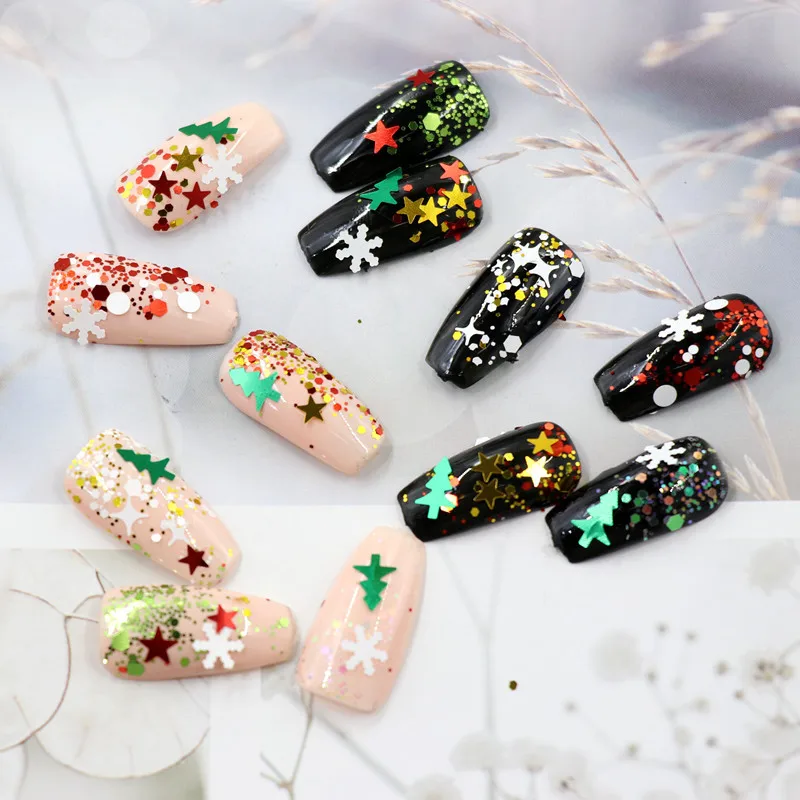 PrettyG 1g/Box Christmas Series Nail Snowflake Christmas Tree Star Chunck Sequin Mixing Glitter Power Nail Art Decoration CH