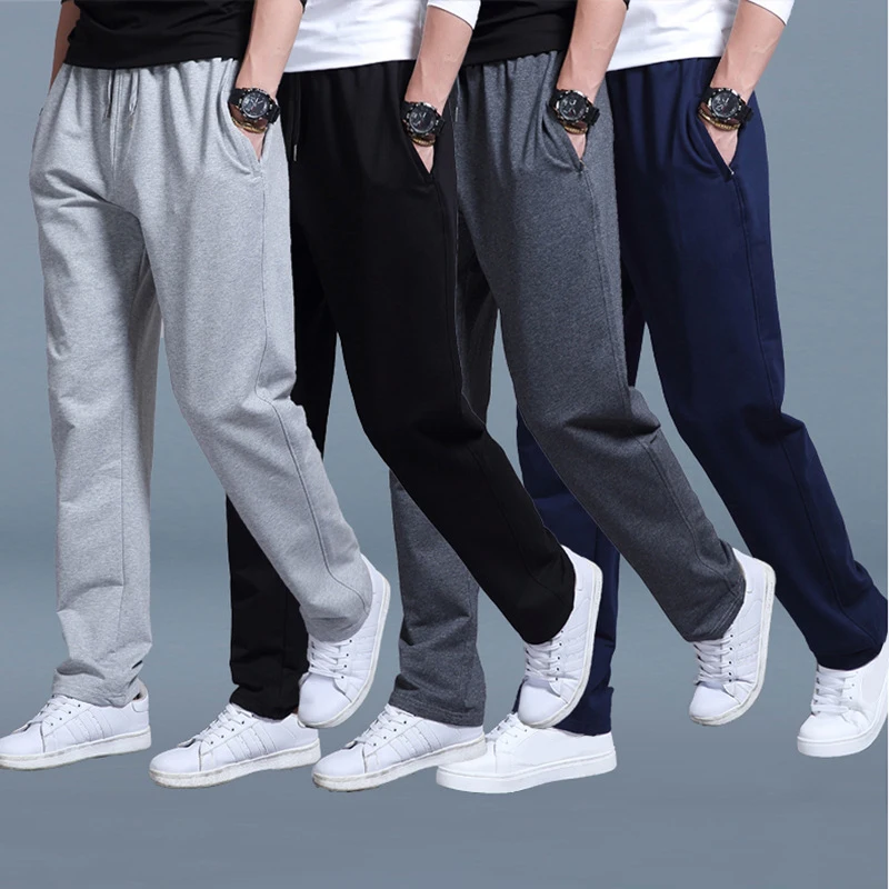 Men Autumn Summer Sports Running Pants Pockets Training Elastic Waist Jogging Casual Trousers Sweatpants Solid Fitness fattening