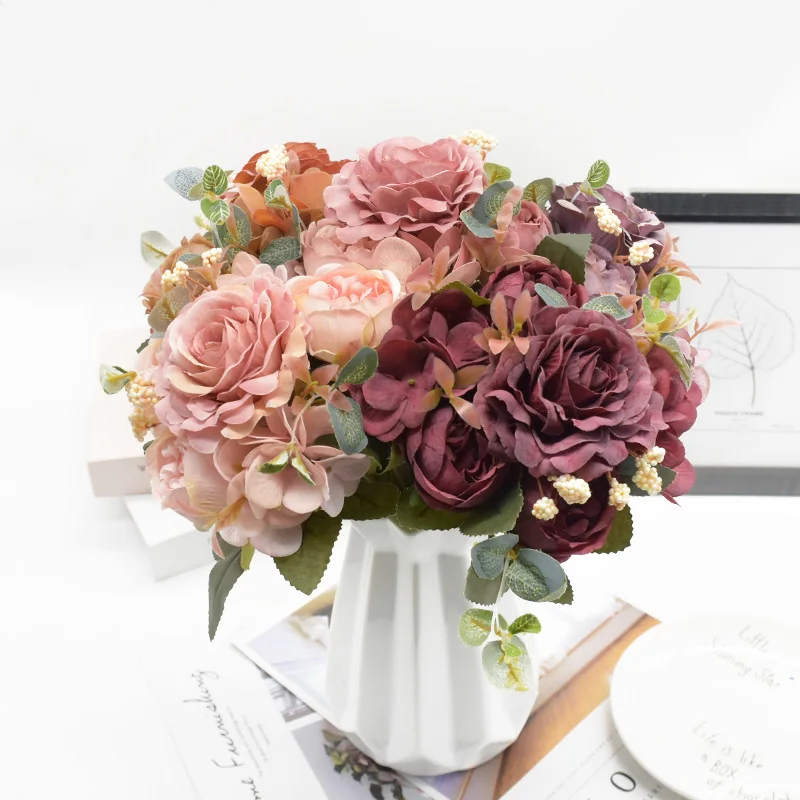 30CM Künstlicher Rosen-Pfingstrosen-Strauß Hochwertige Kunstblumen Heimdekoration DIY-Handwerk Pflanzenarrangement Hochzeitsdekoration Bonsai – Detail 4