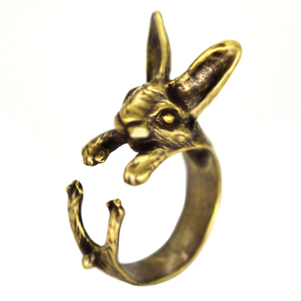 Gothic Vintage Handmade Rabbit Bunny Animal Knuckles Rings for Women Adjustable egirl goblincore aesthetic rings indie  jewelry