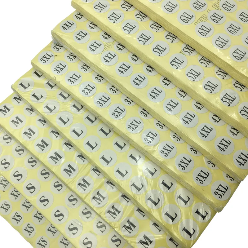 100 pezzi adesivi autoadesivi etichetta taglia piccola indumento XXS XS SML XL 2XL 3XL 4XL 5XL 6XL 7XL 8XL testo nero adesivo formato carta