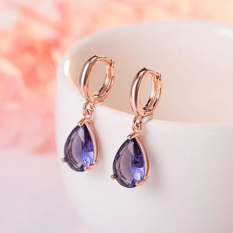 14K Gold Color Natural Amethyst Jewelry Drop Earring Women Aros Mujer Oreja Water Drop Amethyst Orecchini Garnet Earring Girls