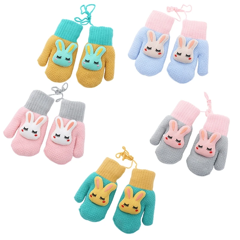 

Toddler Kids Knitted Mittens Fleece Lined Gloves Cold Weather Cartoon Bunny Mitten Lining Full Finger Gloves for Outdoor