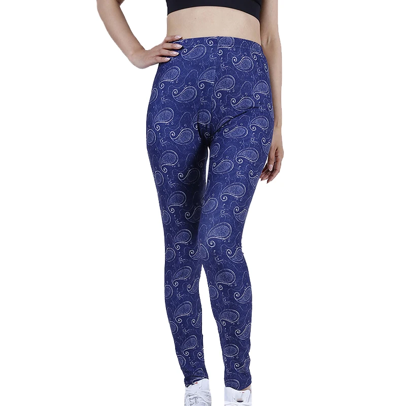 YSDNCHI Navy Blue Cashew Flowers Leggings Women Jeggings Sexy Leggin Sexy Pants New Printed Fashion Push Up Running Trousers