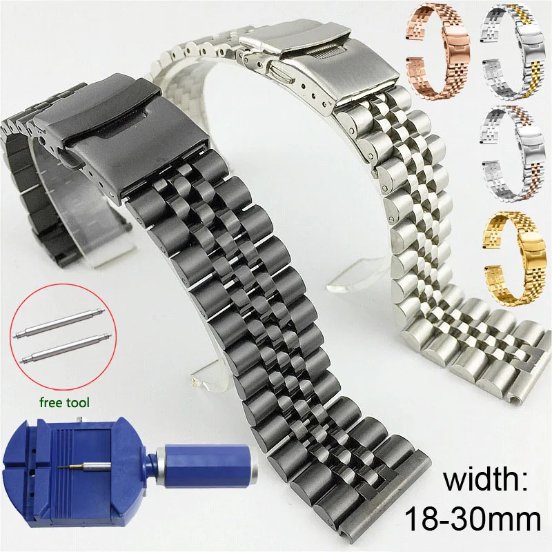 Stainless Steel Watch Band 18mm 19 20mm 21 22mm 23 24mm 26mm 28 30mm Watch Strap Silk Glossy Watchband Replacement Bracelet