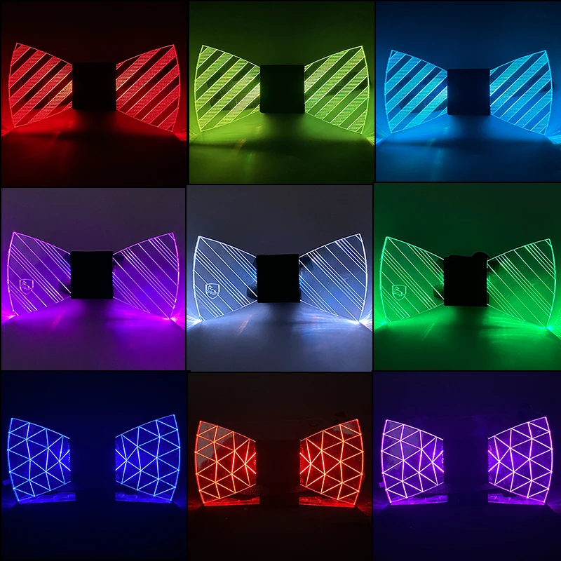 

2022 Men LED Light up Necktie Neon Luminous Acrylic Bowtie Flashing Light Up Bow Tie For Wedding Rave Necktie Decorations