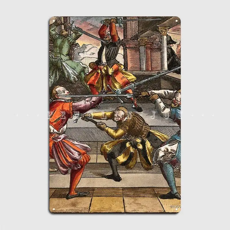 Joachim Meyer Sword Fighting Fechtschule K Poster Metal Plaque Cinema Kitchen Bar Cave Personalized Plaques Tin Sign Poster