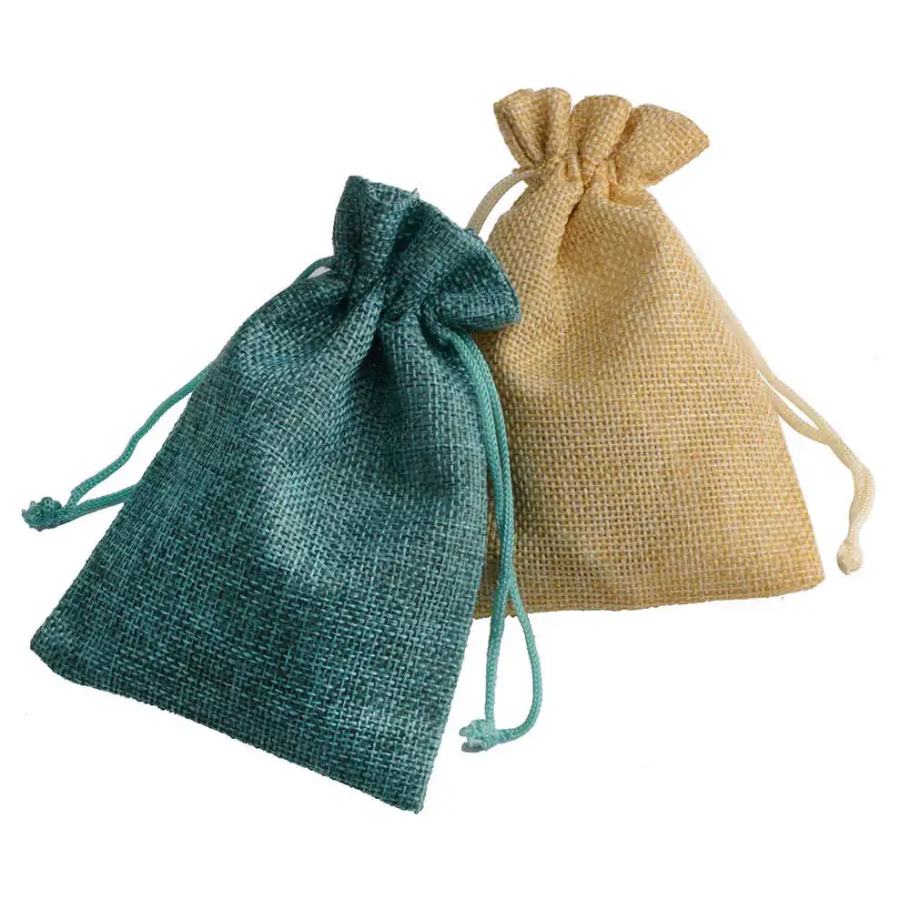 25pcs/lot Drawstring Jute Burlap Bag Flax Gift Bags Jewelry Packaging Bags For Wedding Candy Bag Can Print Logo