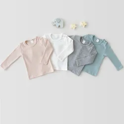 Tops de fondo de algodón para niños, camisetas de manga larga para bebés y niñas, camisetas sólidas para niños, camisetas para niños con diadema para niños, otoño