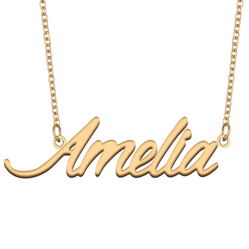 

Amelia Nameplate Necklace for Women Stainless Steel Jewelry Gold Plated Name Pendant Femme Mothers Girlfriend Gift