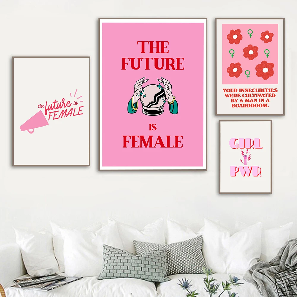 Girl Inspirational Love Picture Wall Art Posters And Print Retro Feminist Canvas Painting Aesthetic Pink Living Room Home Decor