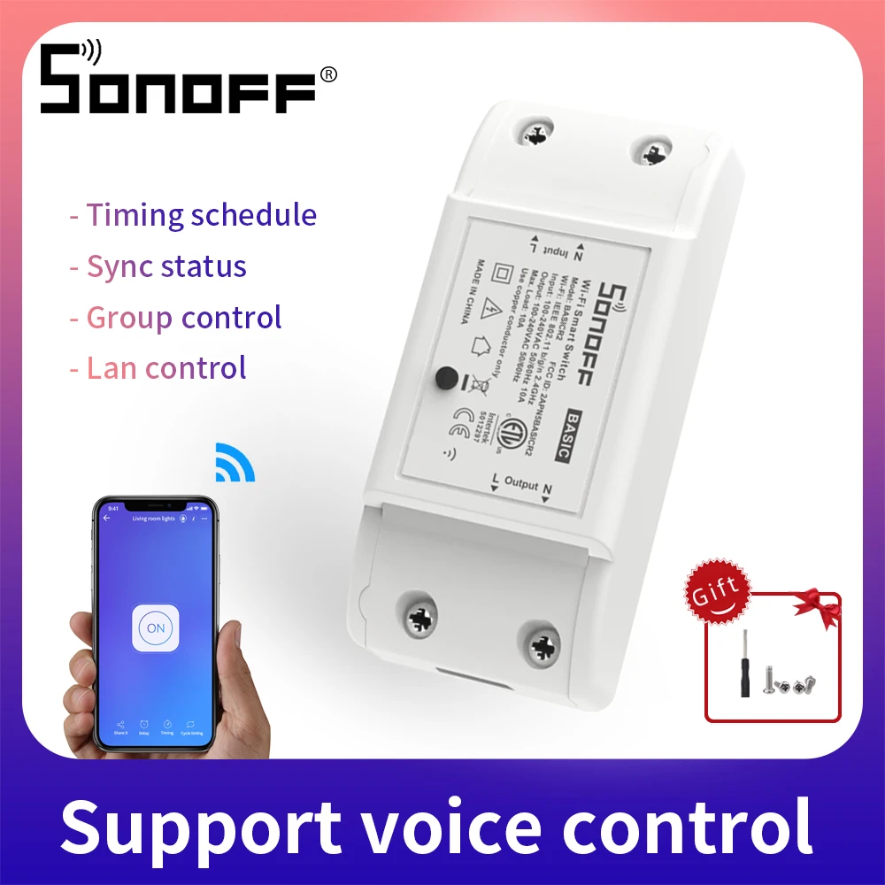 SONOFF Basic Wireless Wifi Switch Remote Control Automation Module DIY Timer Universal Smart Home 10A 220V AC 90-250V