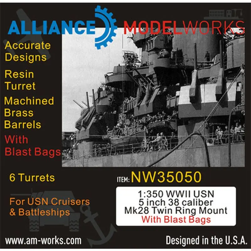 

AM-WORKS NW35050 1/350 WWII USN 5 inch 38 Caliber Mk28 Twin Mount w/Blast Bags - Upgrade Detail Set