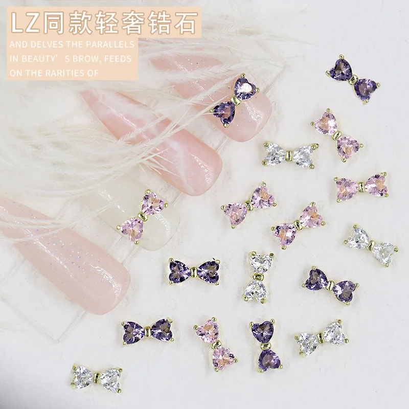 

10pcs 2021 New LZ Nail Art Accessories Zircon Three Colors Optional Bow Tie Light Luxury Fashion Bow Zircon Nail Diamond