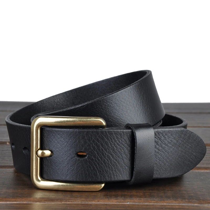 (Ta-weo) Casual Tanned Leather Top Layer Pure Cowhide Belt, Men's pin buckle Retro tree cream Leather belt