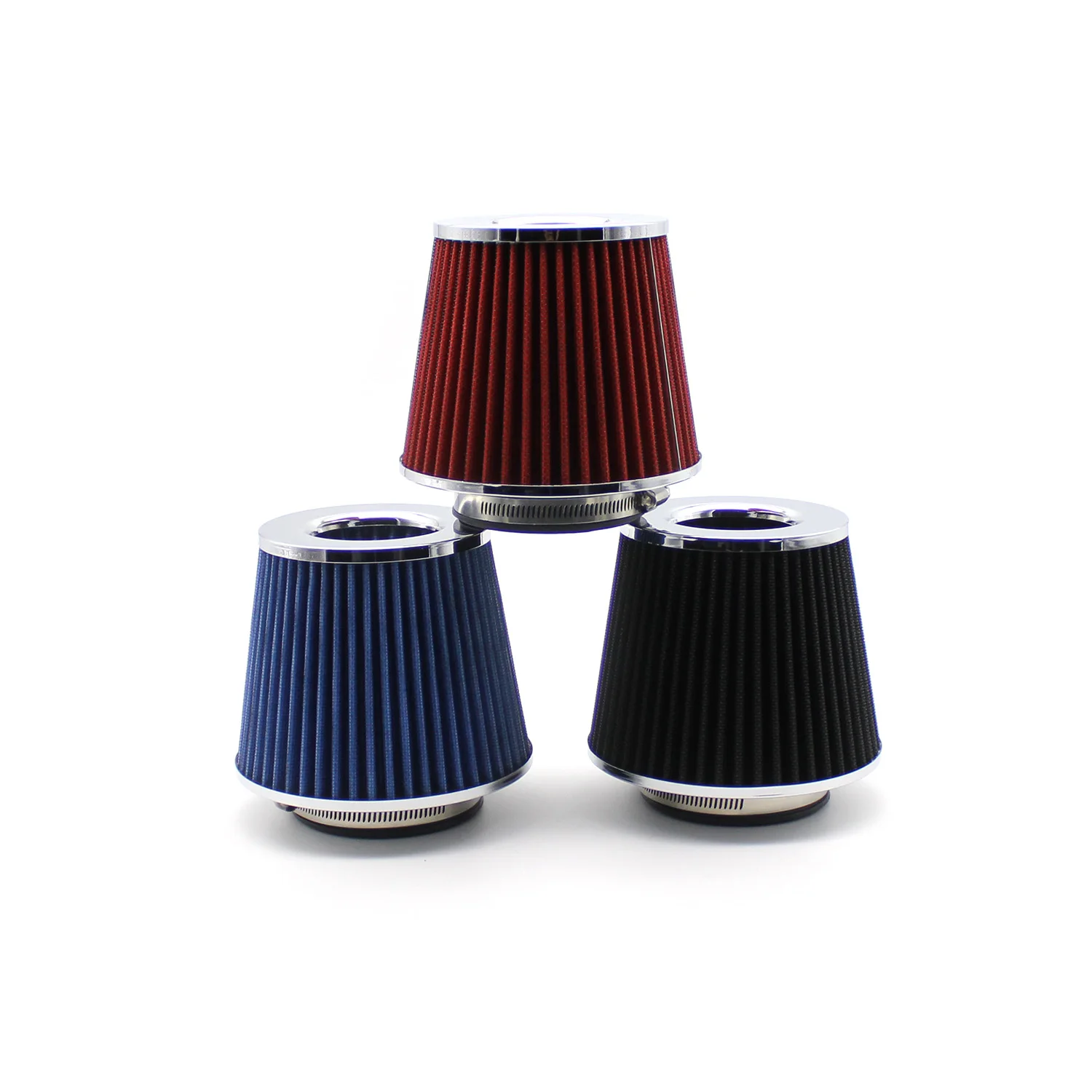 Car High Flow Air Filter Cold Air Intake Universal Filters with 90 80 76 70 63MM Adapters for Sport Racing Car Engine