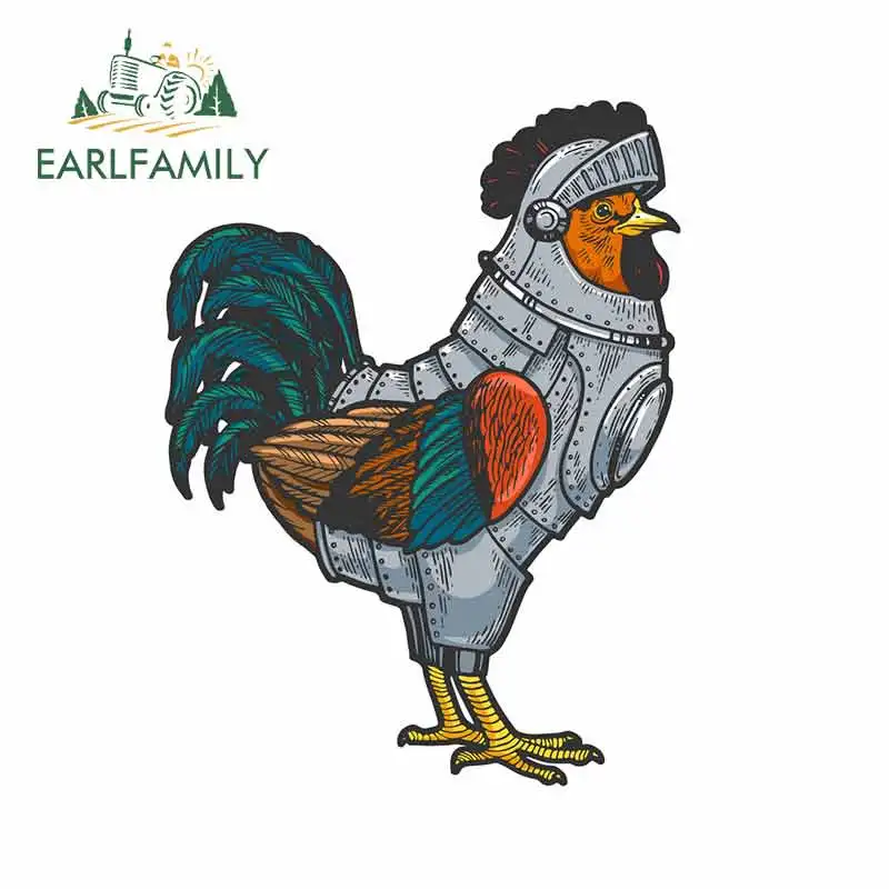 EARLFAMILY 13cm x 9.6cm for Rooster Cock In Knight Armor Sketch Motorcycle Vinyl Car Sticker Anime Decals Graffiti Sticker