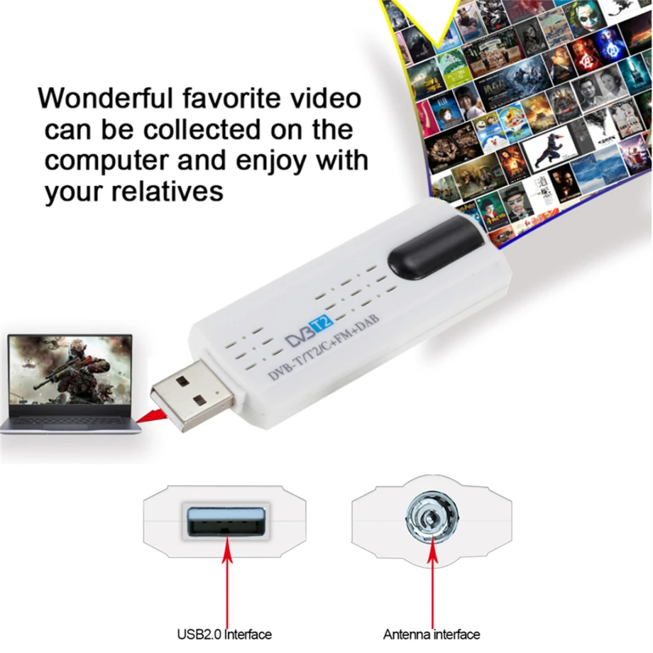 PzzPss Digital satellite DVB T2 USB TV Stick Tuner With Antenna Remote HD USB TV Receiver DVB-T2/DVB-T/DVB-C/FM/DAB USB TV Stick