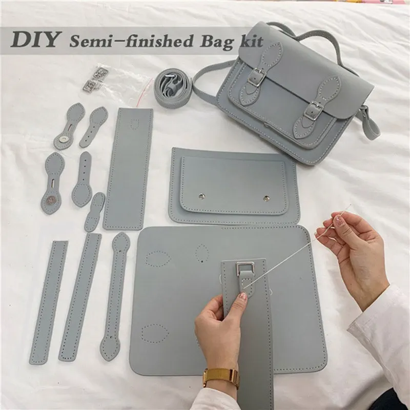 DIY Bag Satchel Making Kit Cambridge Messenger Women Handbag Shoulder Bag Hand-stitched Leather Material Crossbody Self-made Set