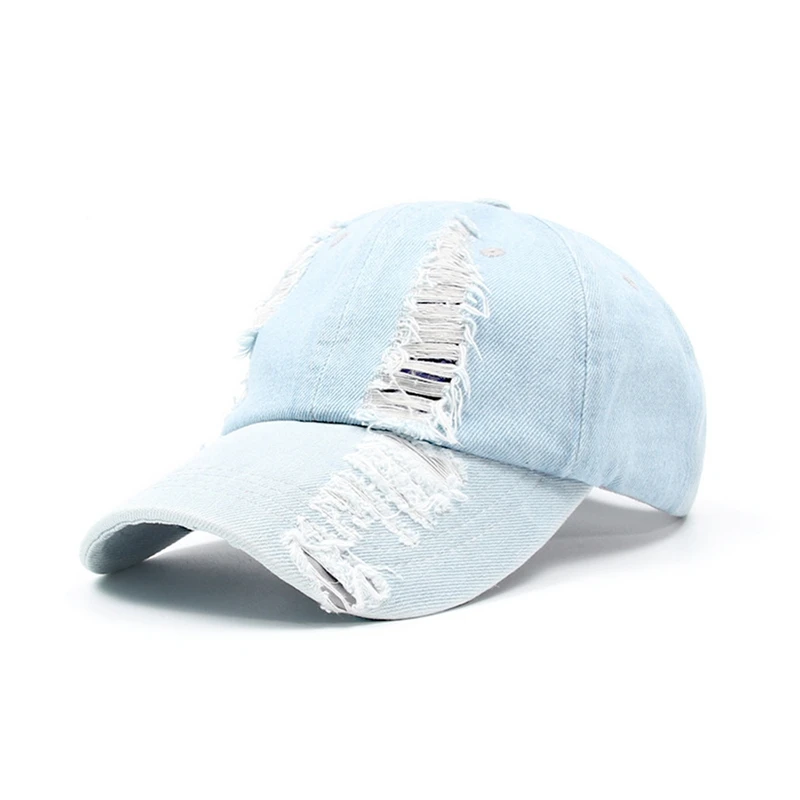 Distress Cotton Baseball Cap Ripped Hole Jeans Hat Unisex Cowboy Caps Summer Women Men Fashion Visors Hats Denim Retro Casquette