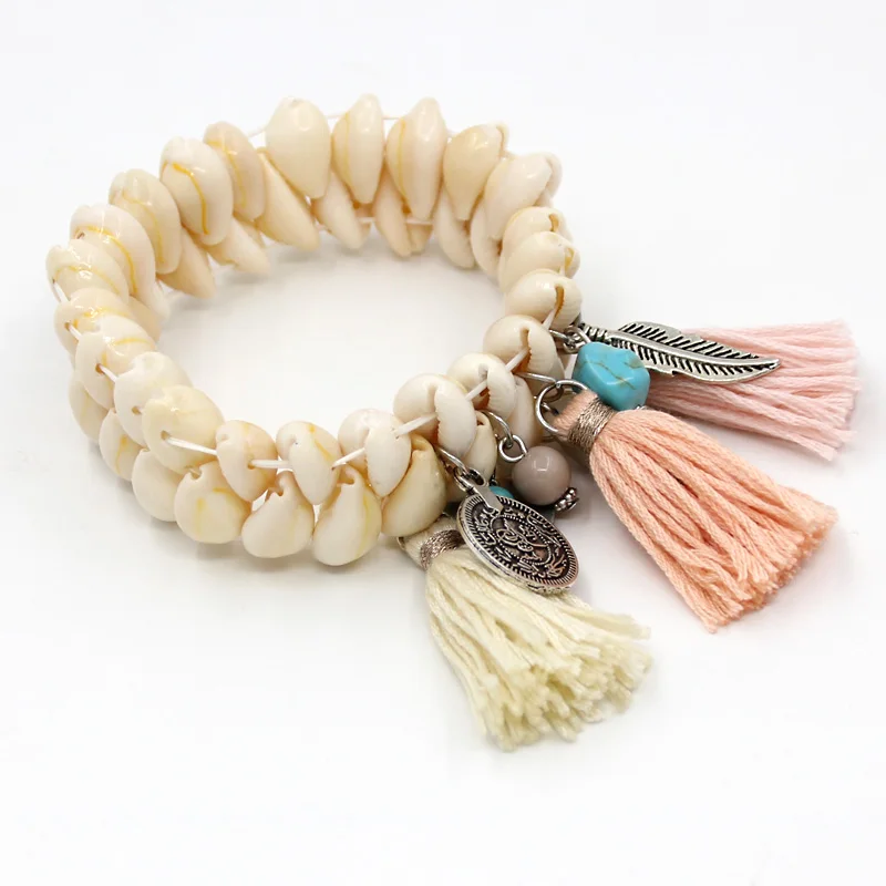 Bracelets for Women Boho Handmade Jewelry Shell Tassel Alloy Charms Bracelet Female Girl Gifts Accessories