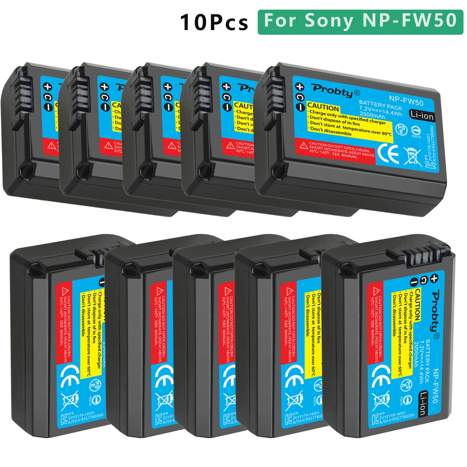 Probty 10 Pcs 2000mah NP-FW50 NP FW50 Rechargeable Battery for Sony NEX-7 NEX-5R NEX-F3 NEX-3D Alpha a5000 a6000 Alpha 7 a7II