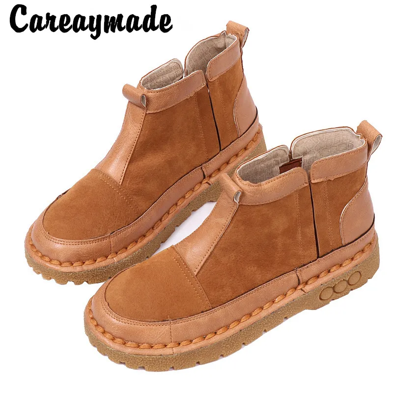 

Careaymade-Retro short women's boots CASUAL BOOTS flat bottomed hand-made comfortable boots literature and art Boots