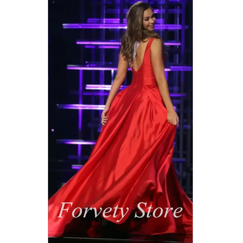 Pageant Celebrity Evening Dresses A-Line vestidos de fiesta Red Satin Sides Dress Ruffled Formal Prom Gowns robes de soirée 2022