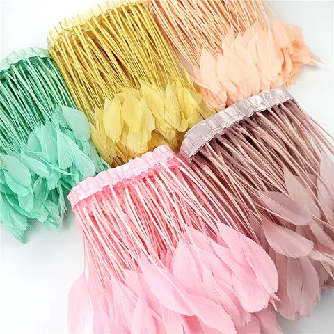 2Yards/Lot Stripped Coque Goose Feather Fringe Trimmings For Needlework and Handicrafts Wedding Decoration Carnival Accessories