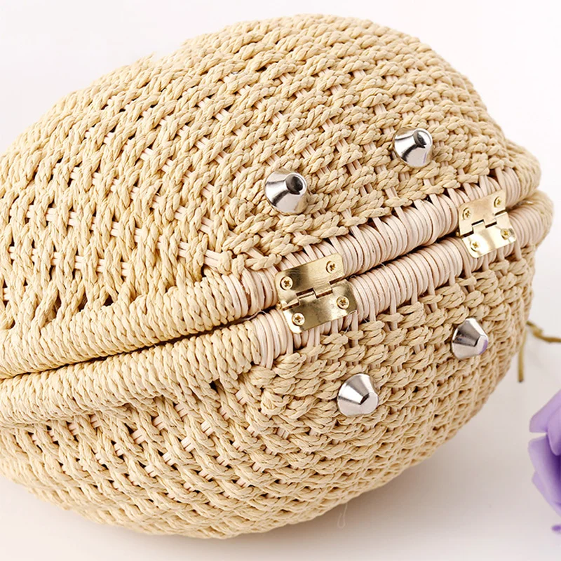 ABQP Summer Straw Bags For Women Large Capacity Female Beach Tote Handbags Round Shape Women\'s Woven Straw Bag