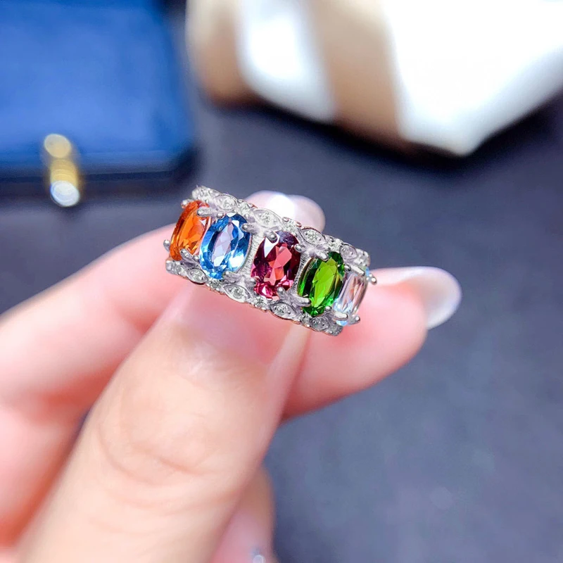 KOFSAC Zircon Multi Color Crystal Red Blue Green Ring For Women Wedding Jewelry 925 Sterling Silver Rose Gold Rings Lady Gift