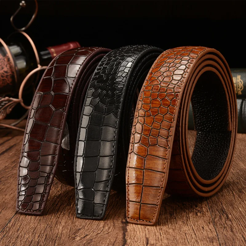 First Layer Crocodile Pattern Genuine Leather 3.5cm Men\'s Belt Body New Luxury Brand for High Quality No Buckle Strap Ceinture