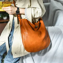 PNDME simple casual soft genuine leather women's messenger bag fashion retro luxury natural cowhide ladies street shoulder bag