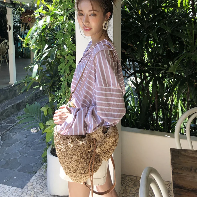 Casual Hollow Straw Backpacks for Women Wicker Woven Back Packs Summer Beach Rattan Bag Vinatge Travel Bali Bags for lady 2021