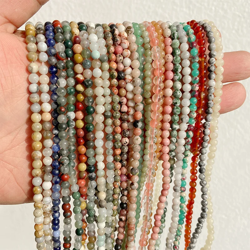 Wholesale Natural 4MM Round Stone Bead Jades Agates Spacer Small Bead For Jewelry Making Beadwork Bracelet Necklace Accessory