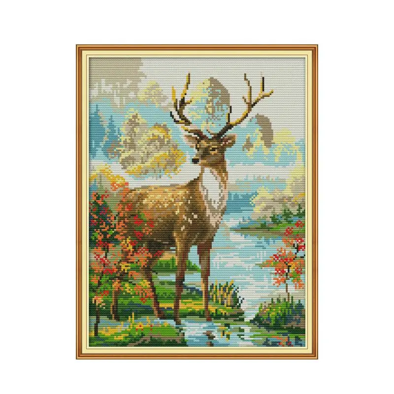 Stag 2 cross stitch kit aida 14ct 11ct count print canvas cross stitches   needlework embroidery DIY handmade