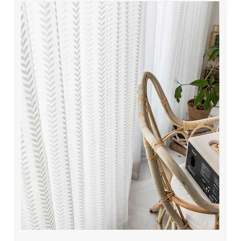 

Modern Tulle Curtain for Living Room, Fine Knitted Fabric Sheer Voile Curtain for Bedroom Leaf Pattern Window Screen for Kitchen