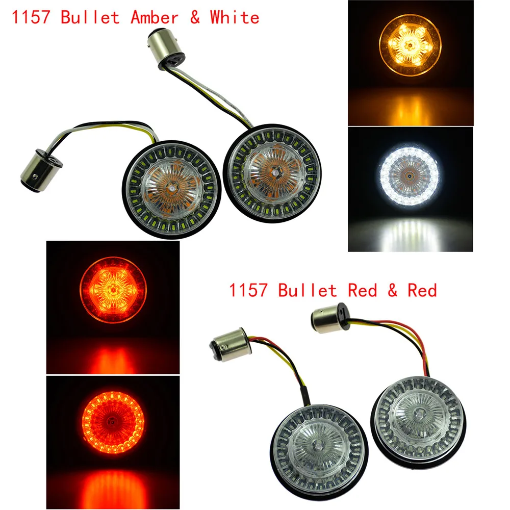 Motorcycle 1156 1157 LED Turn Signal Indicator Light 2\'\' Bullet Inserts Lamp Smoke Light Lens Cover For Harley Dyna Softail XL